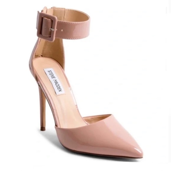 Steve Madden Shoes - Steve Madden Zane Womens Nude Patent Faux Leather Ankle Buckle Strap Heels